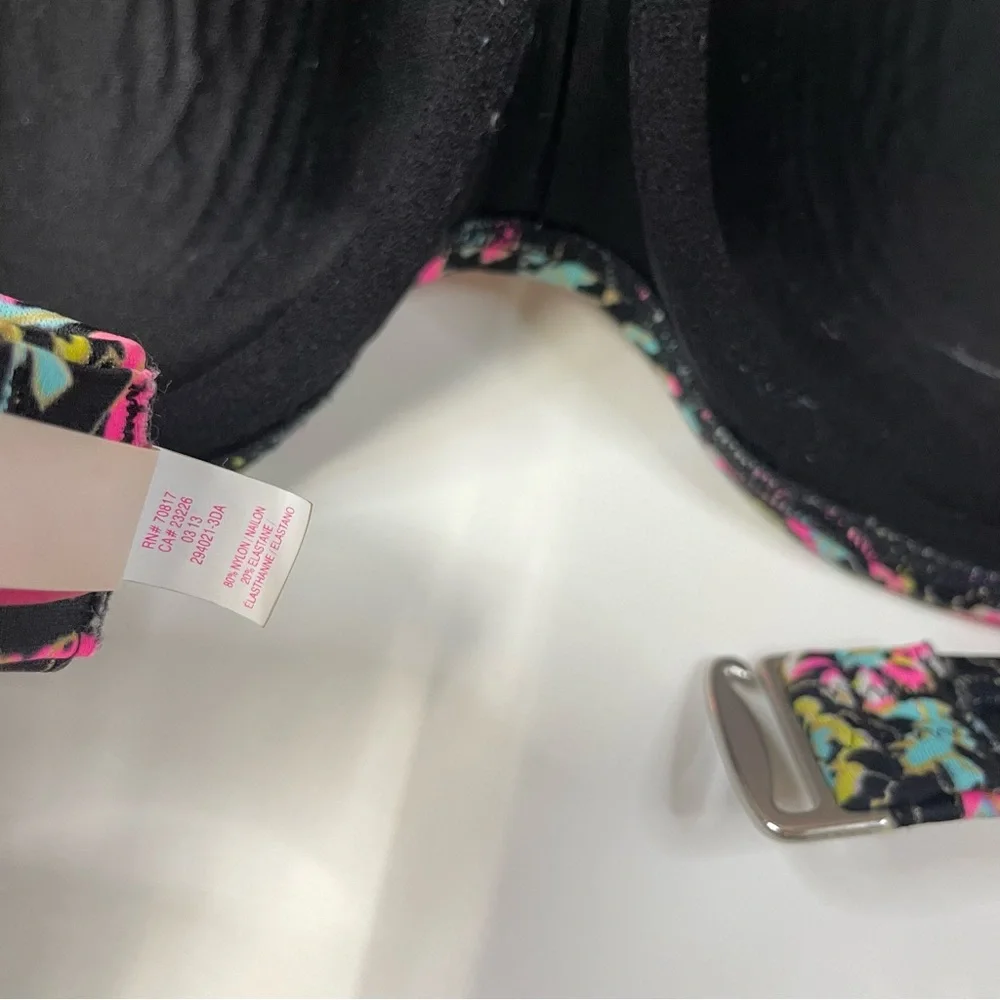 Victorias Secret 34D Flirt Bandeau Bikini Top Floral 3DA Black Pink Blue #1325 - Picture 5 of 12